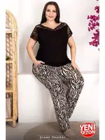 Zebra Desenli Omuz Dantelli Büyük Beden Pijama Takımı Lady 10949 Siyah farklı açı