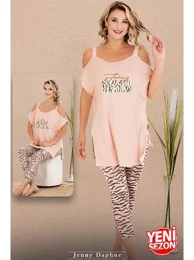 Lady Zebra Desenli Omuzları Açık Kısa Kollu Kapri Kadın Pijama Takımı Lady 12076