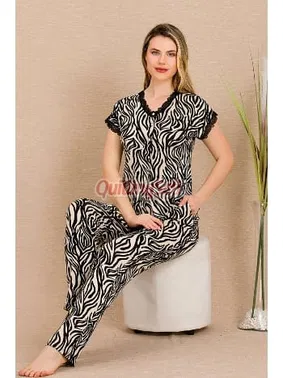 Lady Zebra Desenli Pamuk Viskon Kısa Kol Pijama Takımı Lady 12497 - Alternatif Görünüm