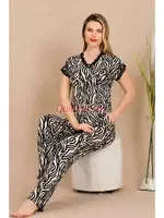 Zebra Desenli Pamuk Viskon Kısa Kol Pijama Takımı Lady 12497 Siyah detay görünüm