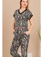 Zebra Desenli Pamuk Viskon Kısa Kol Pijama Takımı Lady 12497 Siyah farklı açı
