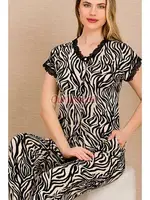 Zebra Desenli Pamuk Viskon Kısa Kol Pijama Takımı Lady 12497 Siyah görsel 4