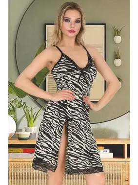 İzabel Zebra Desenli Tunik Fantezi Gecelik İzabel T-1015