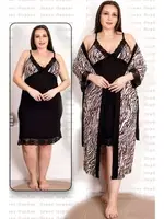 Zebra Viskon 2li Lüks Gecelik Sabahlık Takımı Lady 19218 Siyah