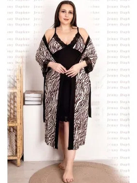 Lady Zebra Viskon 2li Lüks Gecelik Sabahlık Takımı Lady 19218 - Alternatif Görünüm