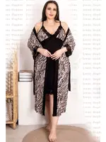Zebra Viskon 2li Lüks Gecelik Sabahlık Takımı Lady 19218 Siyah detay görünüm