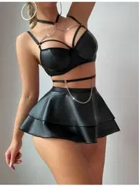 Real Passione Zincir Aksesuarlı Büstiyerli Lame Jartiyer İpli Fantezi Elbise Real Passione 21100