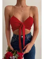 Zincir Askılı Crop Büstiyer T-shirt Merry See AN1012 Kırmızı Kırmızı