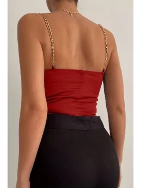 Merry See Zincir Askılı Crop Büstiyer T-shirt Merry See AN1012 Kırmızı - Alternatif Görünüm