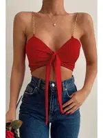Zincir Askılı Crop Büstiyer T-shirt Merry See AN1012 Kırmızı Kırmızı farklı açı