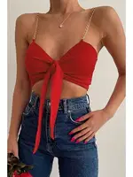 Zincir Askılı Crop Büstiyer T-shirt Merry See AN1012 Kırmızı Kırmızı görsel 4