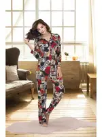 Zincir Desenli Gömlek Yaka Kadın Pijama Takımı İzabel 4004 Görsel