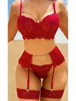 Zincirli Bordo Bralet Takım Tanga Külotlu Sütyen Jartiyer Seti Ruselin 2053 detay görünüm