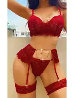 Zincirli Bordo Bralet Takım Tanga Külotlu Sütyen Jartiyer Seti Ruselin 2053 görsel 4