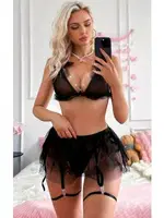 Zincirli Tül Etekli Siyah Erotik Jartiyer Takım Ruselin 2198 Siyah detay görünüm