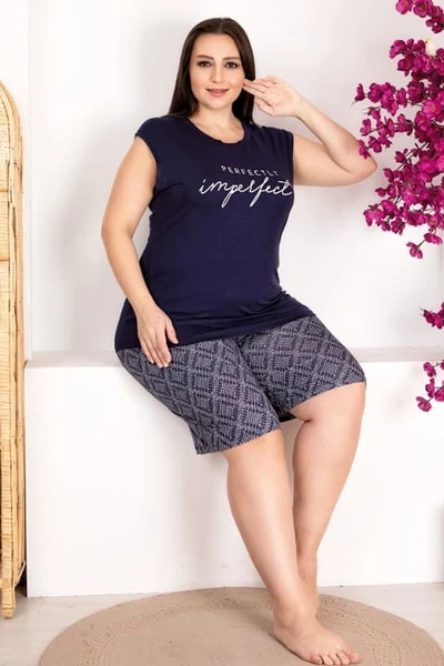 Büyük Beden Çizgili Sıfır Kollu Şortlu Pijama Takımı Lady 10418