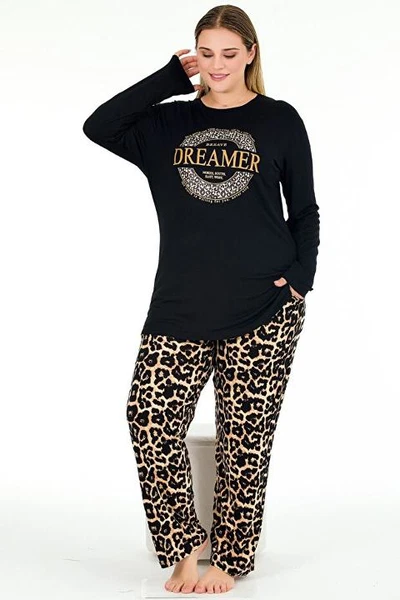Uzun Kollu Leopar Desenli Cepli Büyük Beden Kadın Pijama Takımı Lady 11379