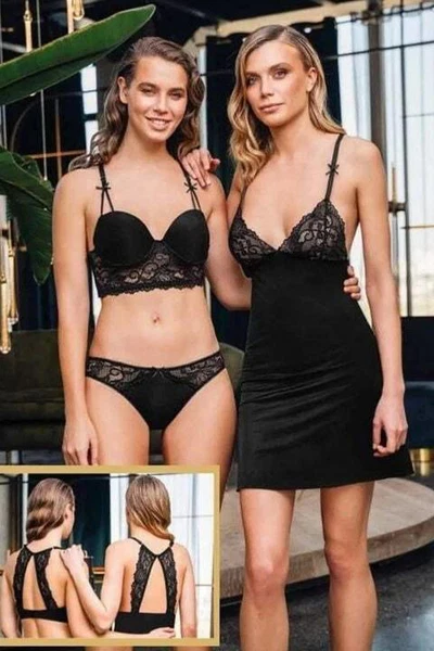 Sırt Dekolteli Kadın Sütyen Külot Kombinezon Takım Büşra 1313