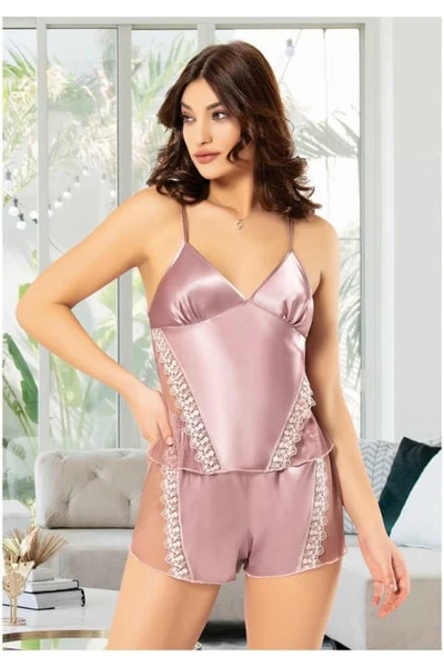 Transparan Parçalı Saten Kadın Şortlu Pijama Takımı Miss Laris 3063