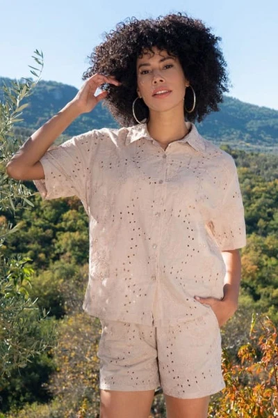 Nakışlı Kısa Kollu Kadın Gömlek Şort Takım Anı 410065