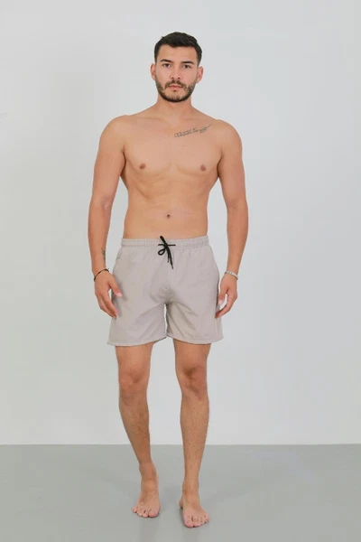 İp Bağlamalı Fermuarlı Cepli Erkek Deniz Şortu Bej Akbeniz 27565