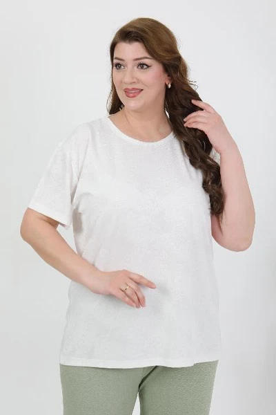 Büyük Beden Kısa Kol Penye Pijama Takımı Beyaz Akbeniz 202510