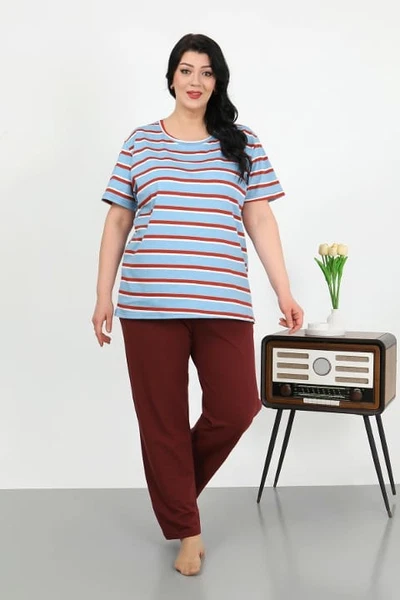Kısa Kollu Büyük Beden Penye Kadın Pijama Takımı Akbeniz 202505