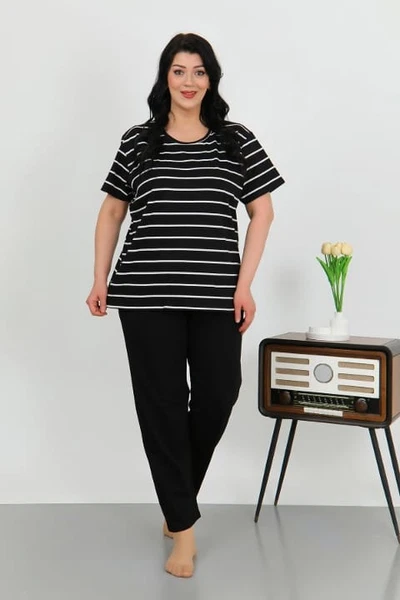 Kısa Kollu Büyük Beden Penye Kadın Pijama Takımı Siyah Akbeniz 202505