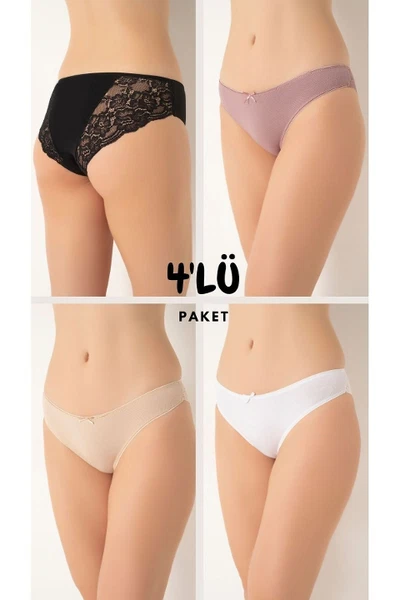 Arkası Dantelli 4Lü Kadın Bikini Külot Paket Confeo C804-007