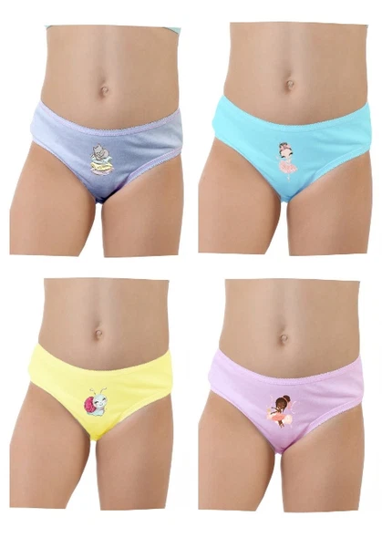 Baskılı Kız Çocuk Likralı Slip Külot 4 lü Paket Öztaş 4730-H