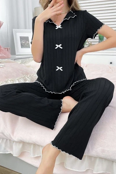 Siyah Rahat ve Şık Siyah Pamuklu Pijama Takımı Bella Notte 7121
