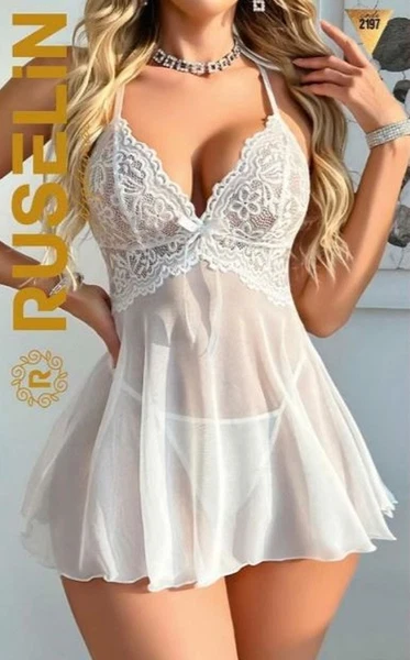 Beyaz Dantel Seksi Fantezi Gecelik Ruselin 2197