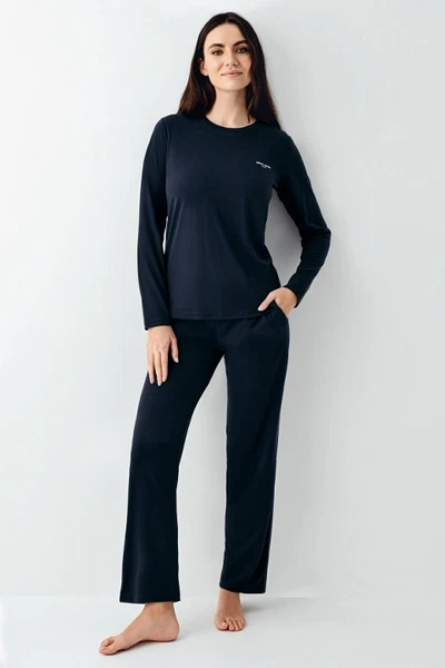 Bisiklet Yaka Uzun Kollu Lacivert Kadın Pijama Takımı Pierre Cardin PC9109-S