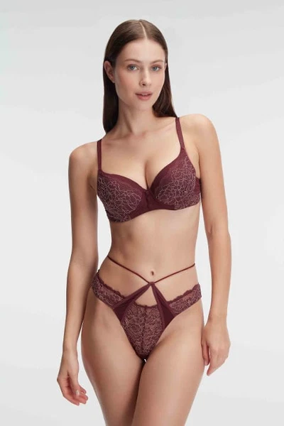 Bordo Dantelli Sütyen String Takım Anıl 4839