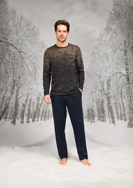 Büyük Beden Cepli Baklava Desenli Uzun Kollu Erkek Pijama Takım Doreanse 26K4604P