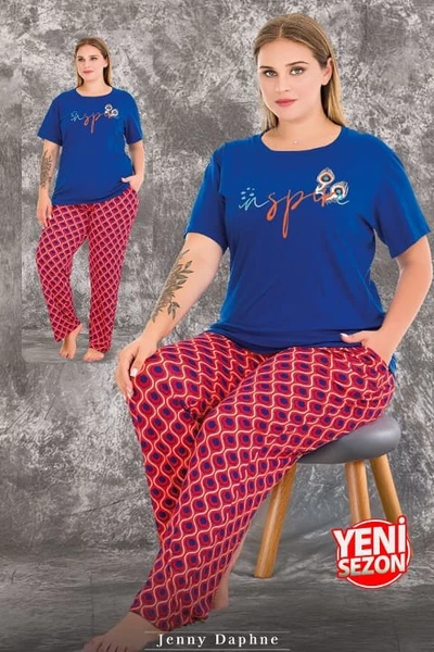 Büyük Beden Desenli Kısa Kollu Anne Pijama Takımı Lady 10981