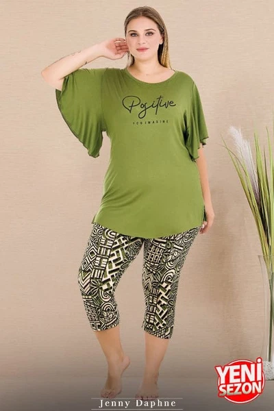 Desenli Geniş Kısa Kollu Büyük Beden Kapri Pijama Takımı Lady 10721