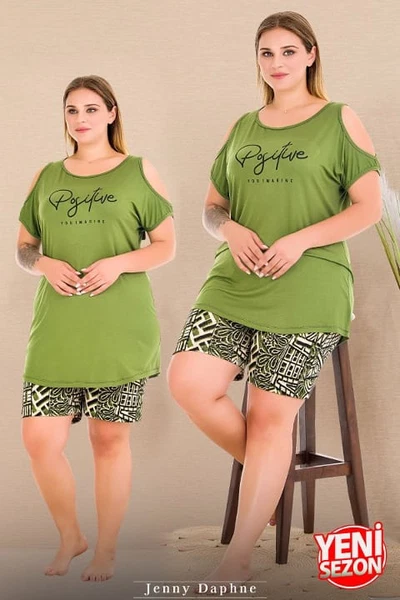 Büyük Beden Omuz Tasarımlı Kısa Kollu Şort Pijama Takımı Lady 10429