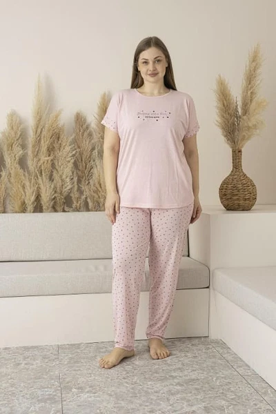 Büyük Beden Yazlık Puantiyeli Kısa Kollu Viskon Kadın Pijama Takımı Estiva 25139