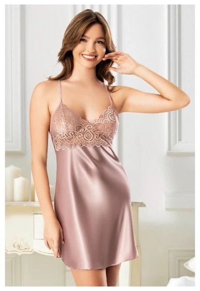 Çapraz Askılı Göğüs Dantelli Kısa Saten Gecelik Miss Laris 2123