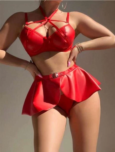 Çapraz Göğüs Bantlı Lame Jartiyer İpli Fantezi Elbise Real Passione 21099