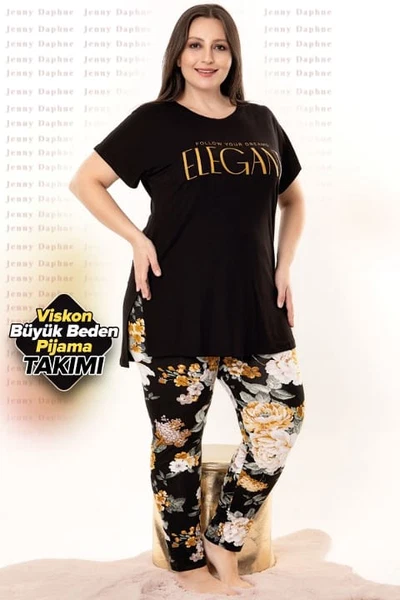 Çiçek Desenli Büyük Beden Kapri Pijama Takımı Lady-10948