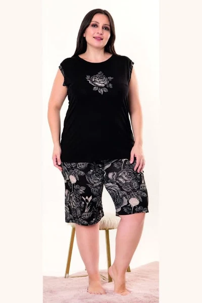 Çiçek Desenli Sıfır Kollu Şortlu Pijama Takımı Lady Büyük Beden 10404