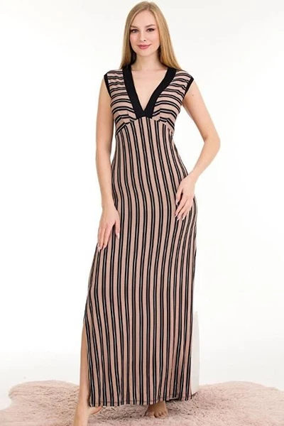 Çizgi Desenli Somon Ekstra Uzun ElbiseLady 7030