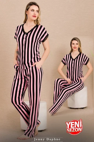 Çizgili Kısa Kollu Pijama Takımı Lady 12496