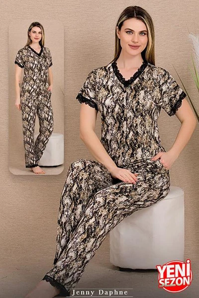 Dantelli Üst Düğmeli Kısa Kollu Pijama Takımı Lady 12481