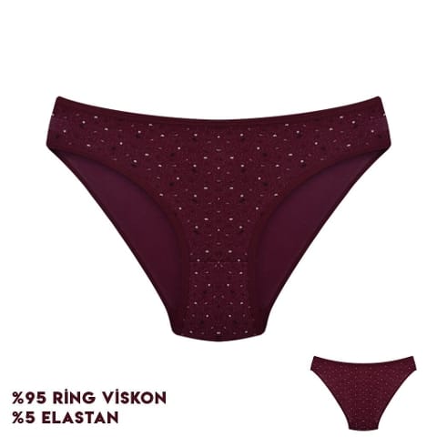 Bordo Desenli Viscon Kadın Bikini Külot 12'li Dondeza 164-5