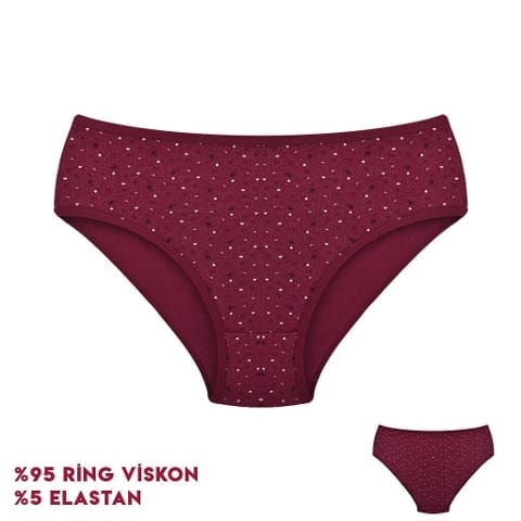 Bordo Desenli Viscon 12'li Kadın Bikini Külot Dondeza 264-10