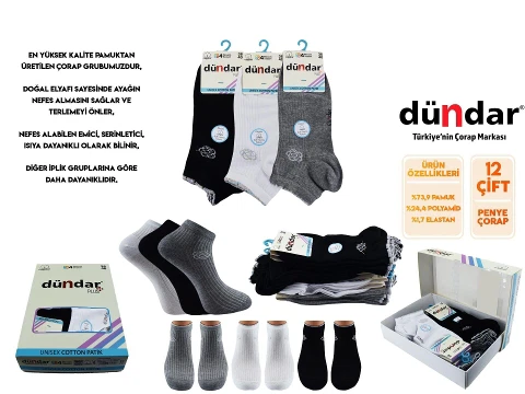 Karışık Renk Dikişsiz Yıkamalı Kokulu Kadın Penye Patik Çorap 12'li Dündar 4308-17