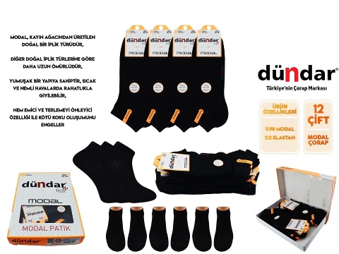 Modal Dikişsiz Yıkamalı Kokulu Erkek Summer Patik 12'li Dündar 6838